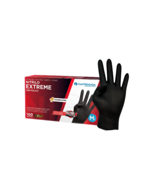 Luvas de Nitrilo Extreme Pretas Cuatrogasa – 100 Unidades